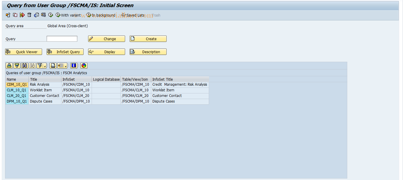 SAP TCode SQ01 - SAP Query: Maintain queries