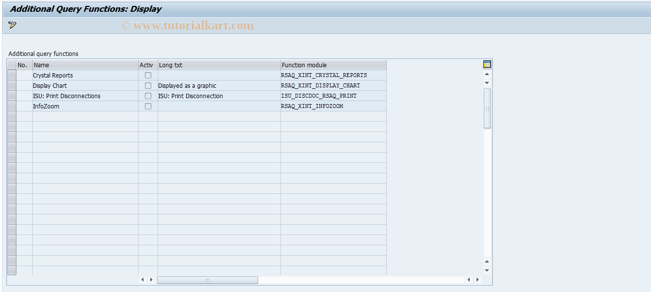 SAP TCode SQ09 - SAP Query: Maintain additional func.