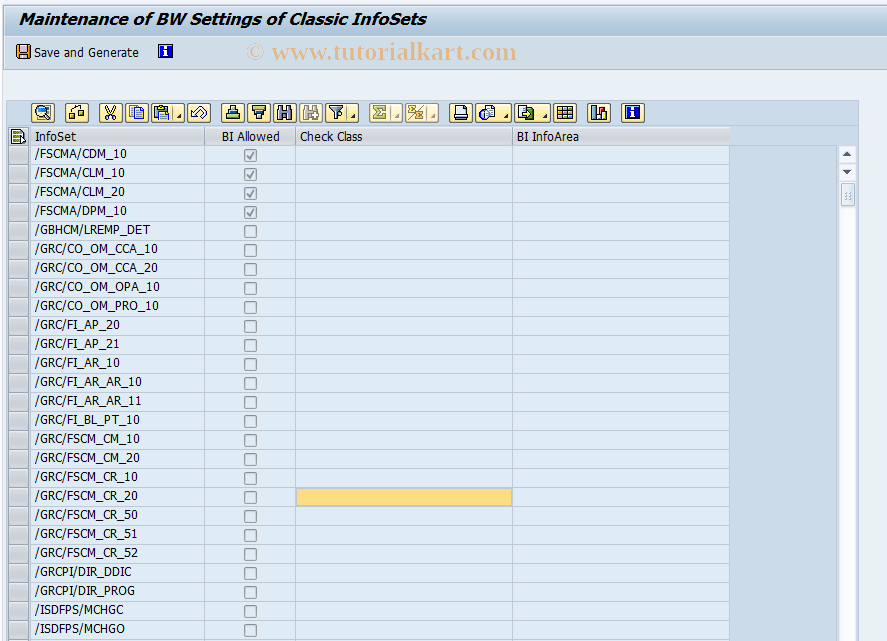 SAP TCode SQBWPROP - BW Settings for Classic InfoSets
