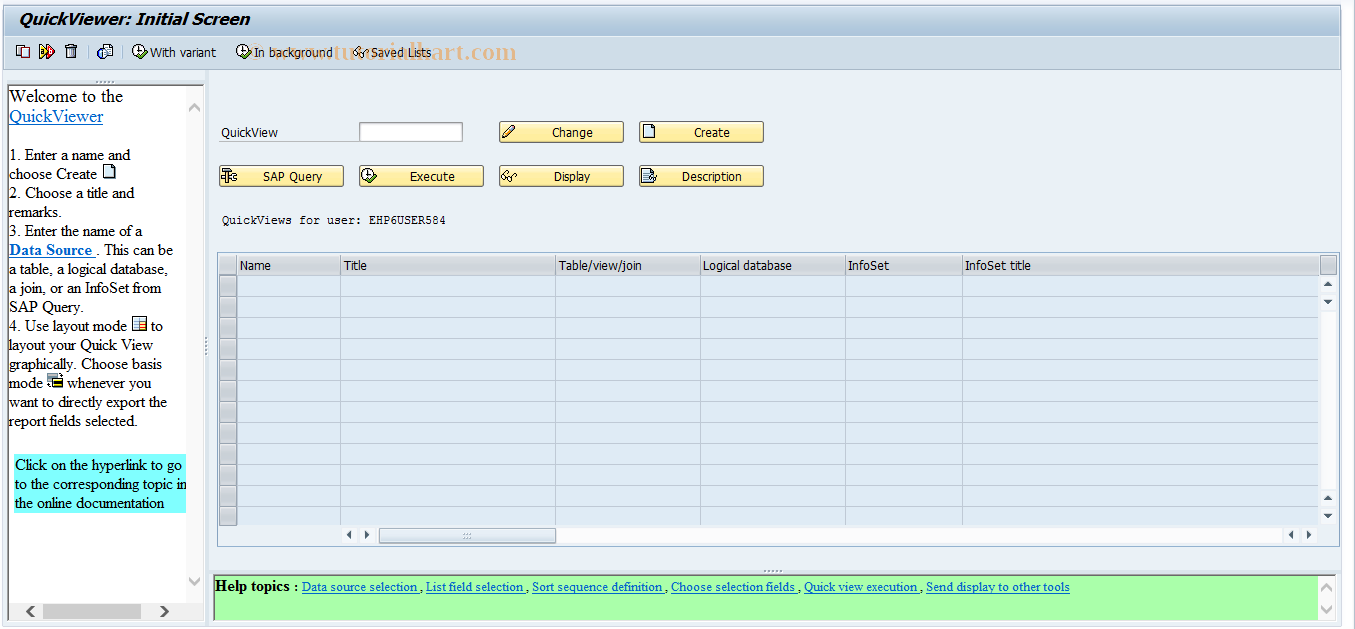 SAP TCode SQVI - QuickViewer