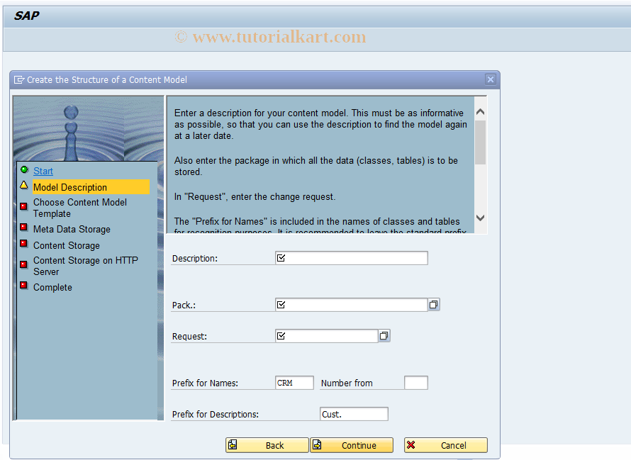 SAP TCode SRMCMCREATE - Create Content Models