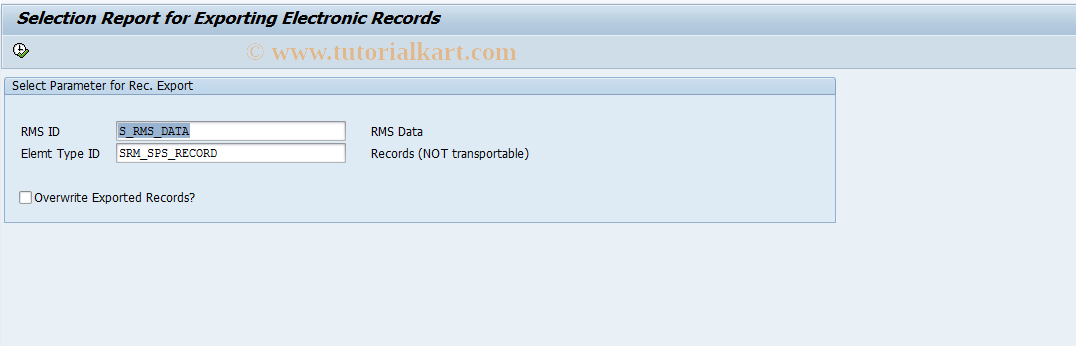 SAP TCode SRMEXPORT - Starts Selection Report SRM_EXPORT