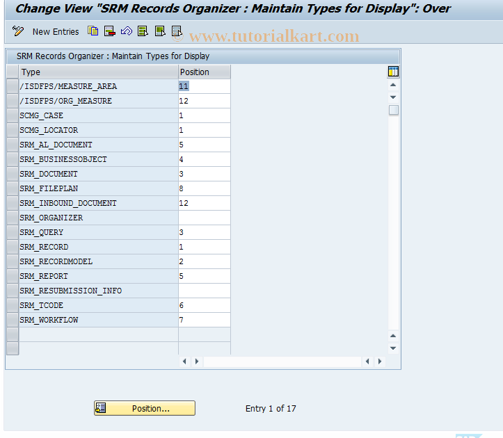 SAP TCode SRMORGTYP - BC-SRV-RM : Type Maintenance  Organizer