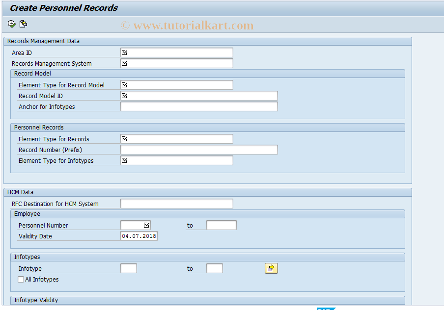 SAP TCode SRMRECORDSCREATE - Create Personnel Records