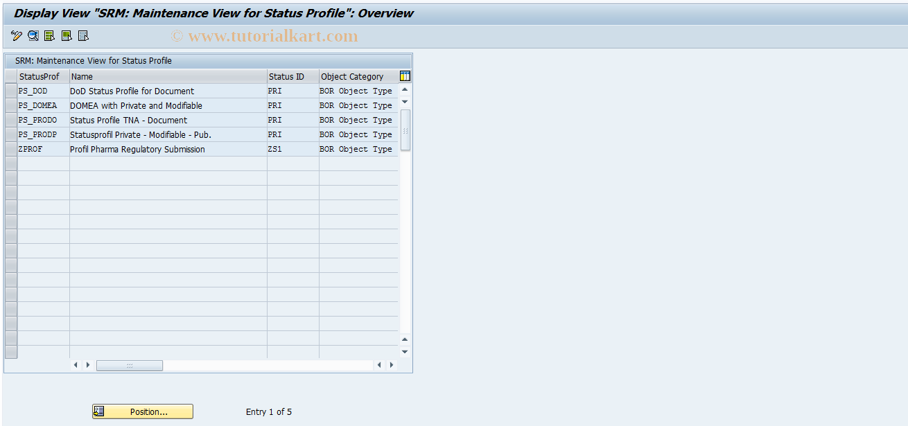 SAP TCode SRM_PROFIL - SRM: Maintain Status Profile