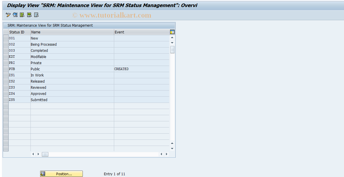 SAP TCode SRM_STATUS - SRM: Maintain Status