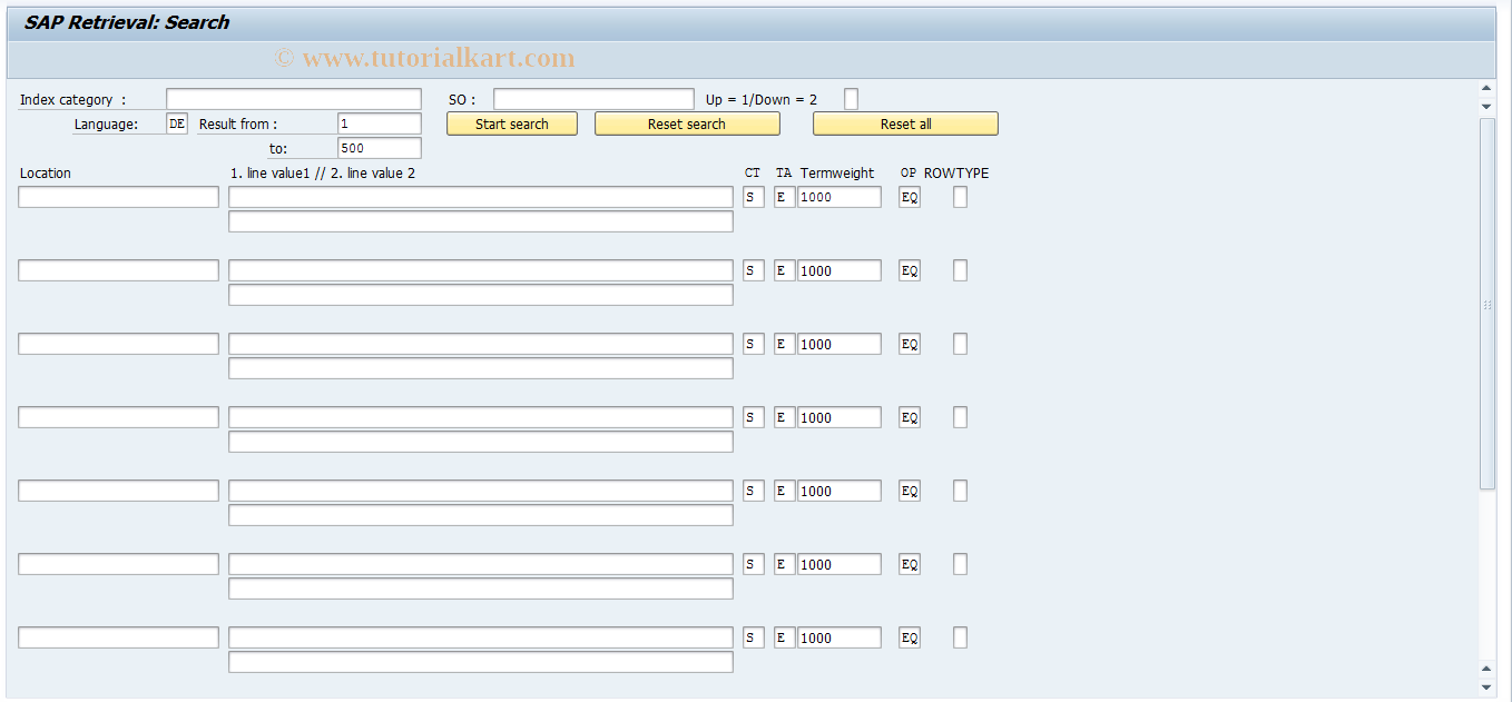 SAP TCode SRSE - Test Search for the IMS