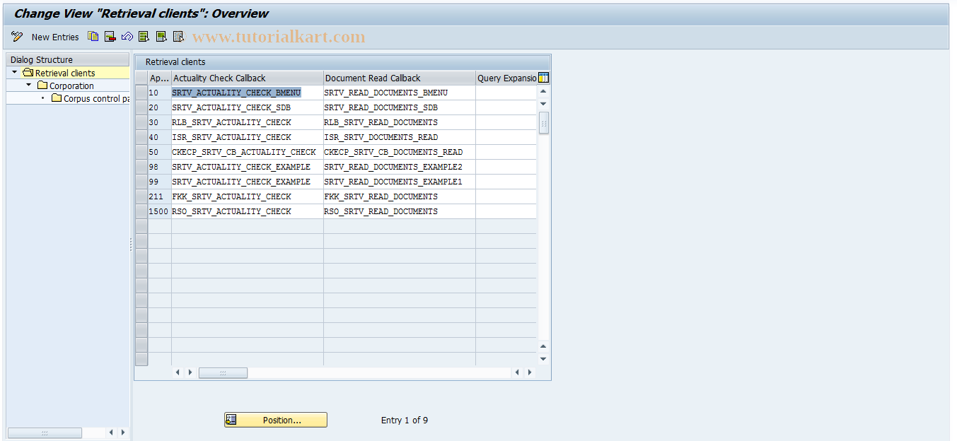 SAP TCode SRTV - Text Retrieval: Customizing