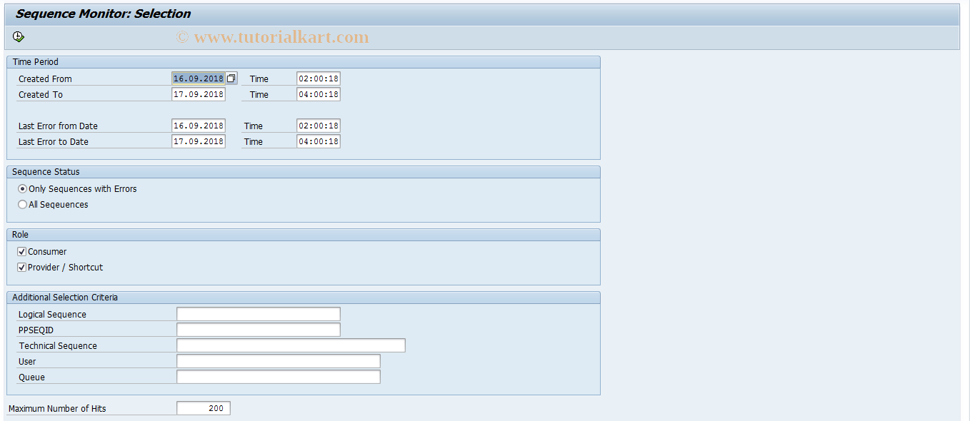 SAP TCode SRT_SEQ_MONITOR - Sequence monitoring