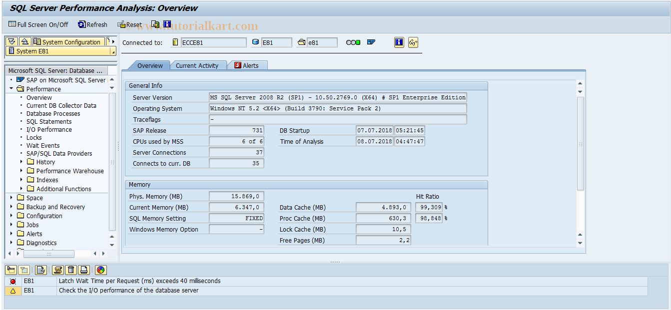 SAP TCode ST04 - DB Performance Monitor