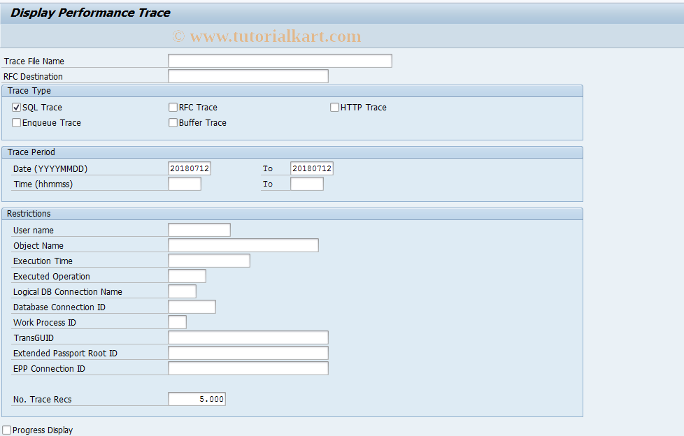 SAP TCode ST05_E2E - Display Performance Trace