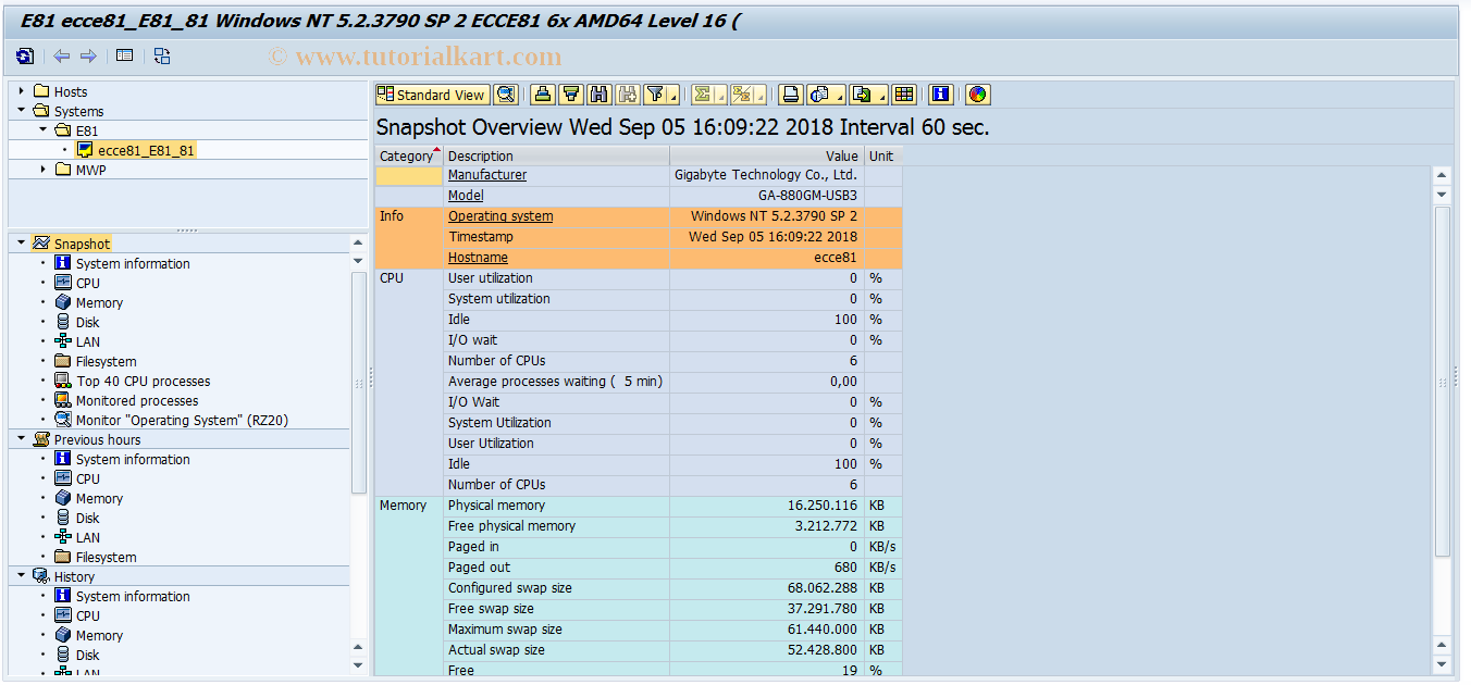 SAP TCode ST06 - Operating System Monitor