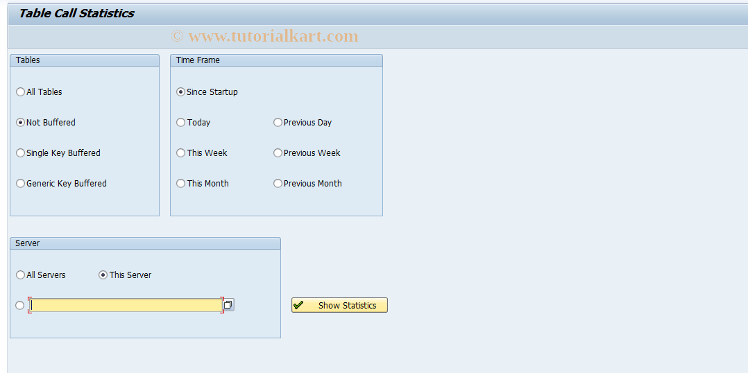 SAP TCode ST10 - Table Call Statistics