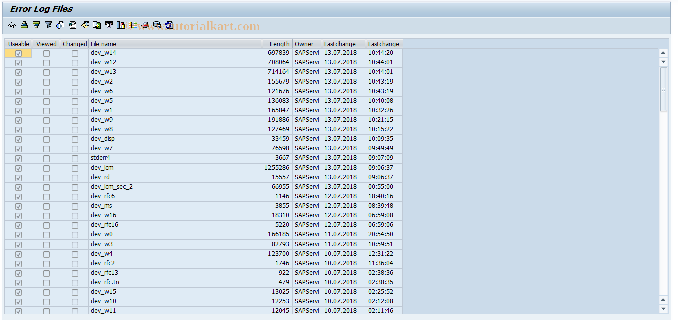 SAP TCode ST11 - Display Developer Traces