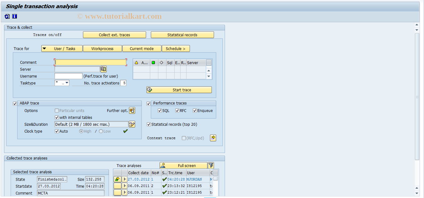 SAP TCode ST12 - Single transaction analysis