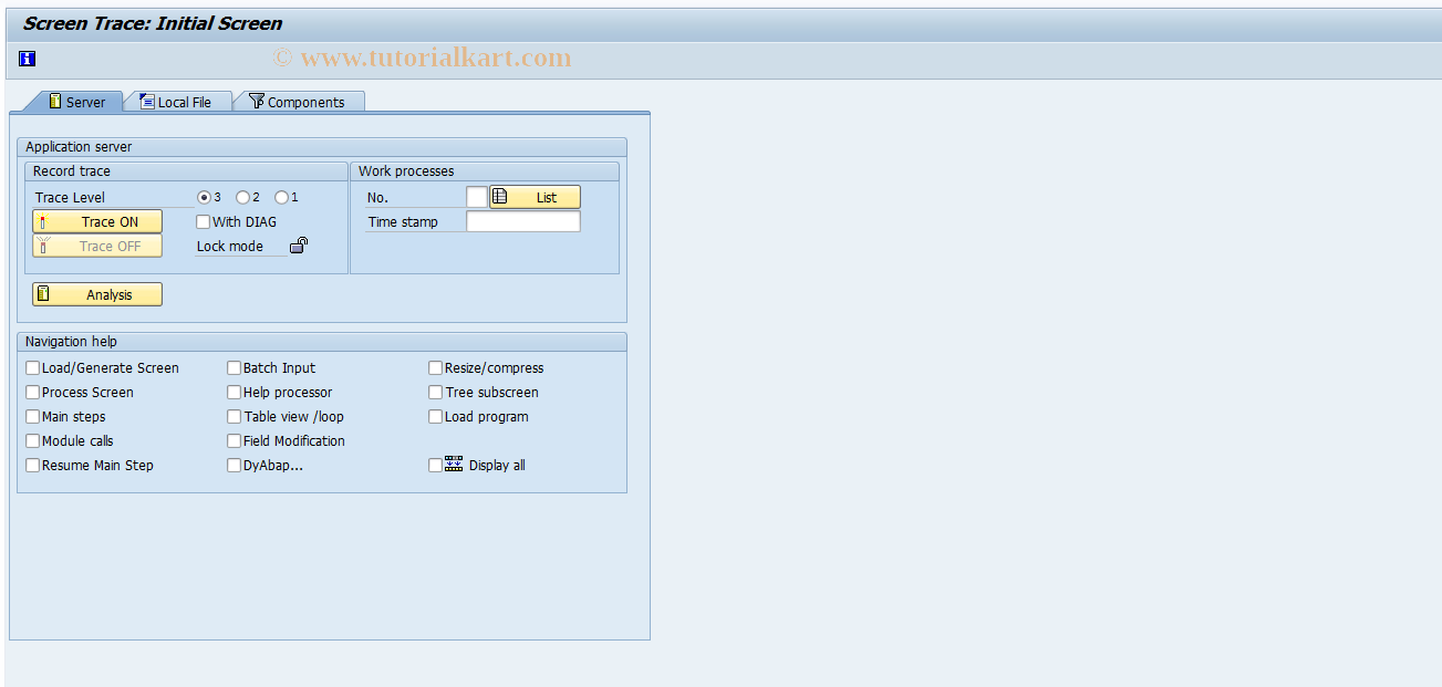 SAP TCode ST20 - Screen Trace
