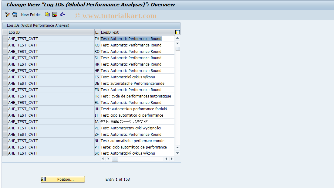 SAP TCode ST34 - Glob. Perf. Analysis: Log IDs