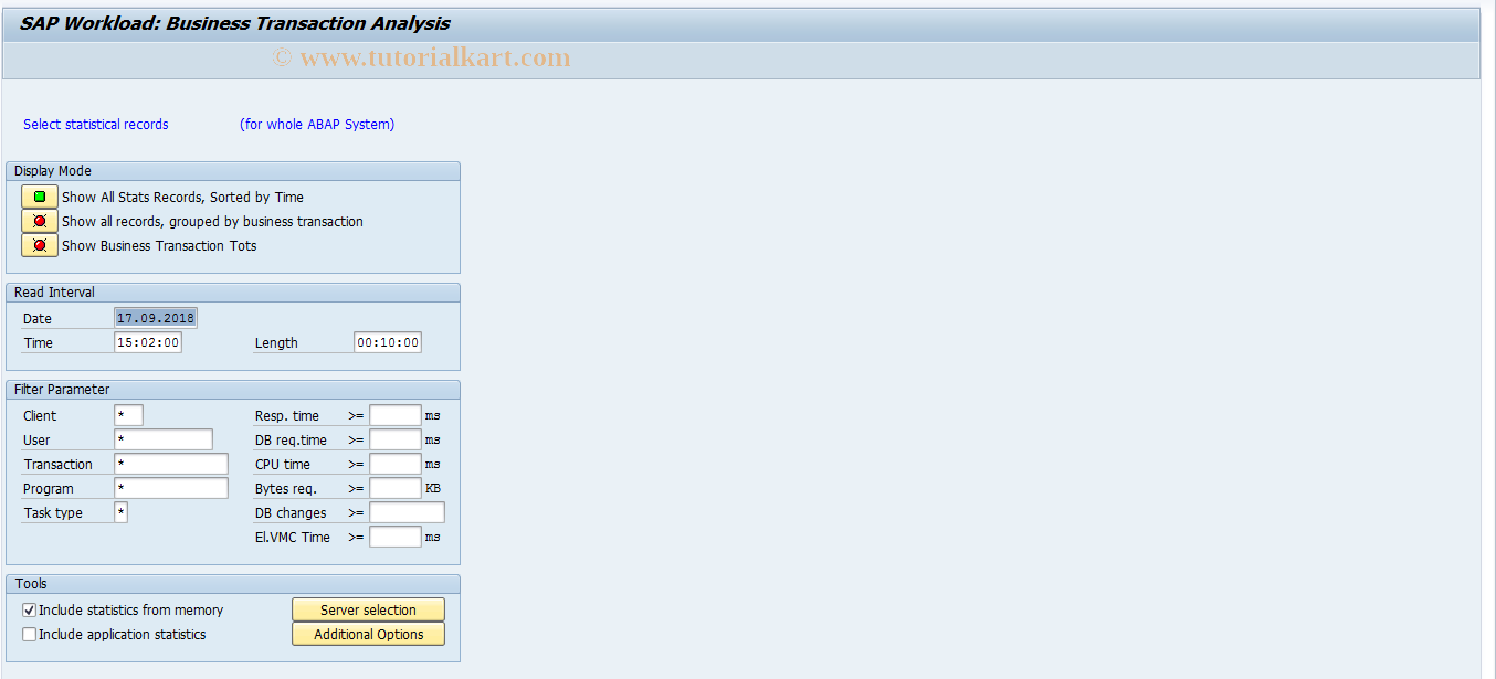 SAP TCode STAD - Statistics display for all systems