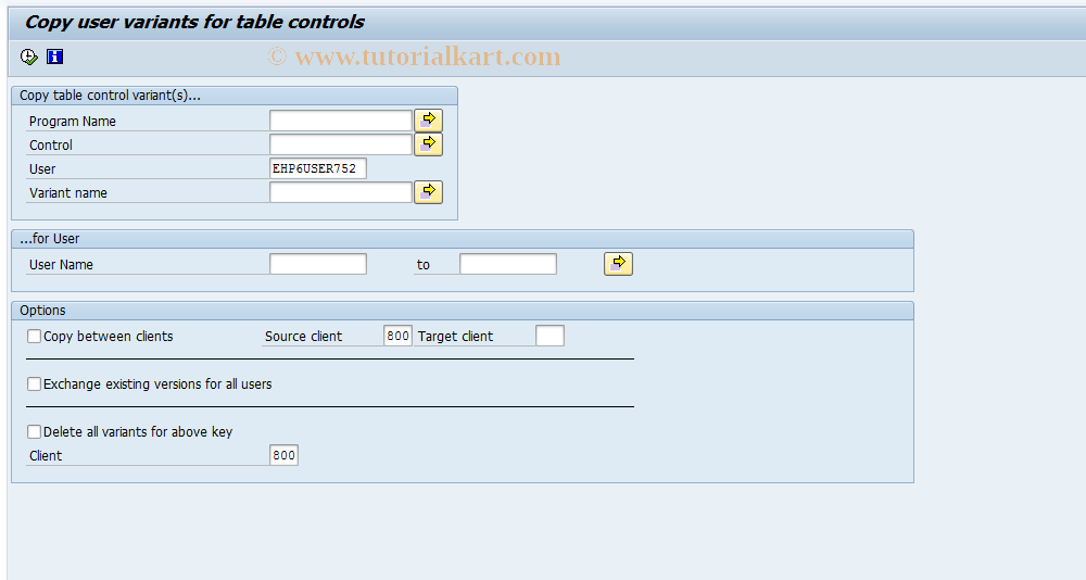 SAP TCode STCTRL_COPY - Copy Table Control User Settings