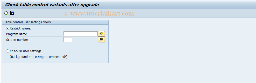 SAP TCode STCUP - Table control variants upgrade