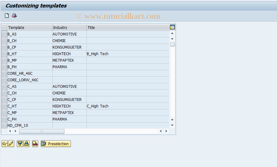 SAP TCode STEMPLATE - Customizing templates