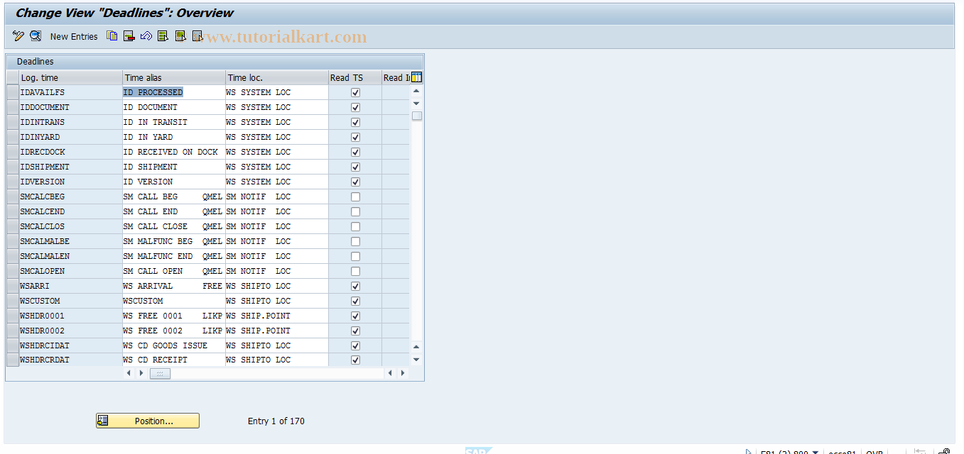 SAP TCode STSTC_TRA - Maintain times in time segment