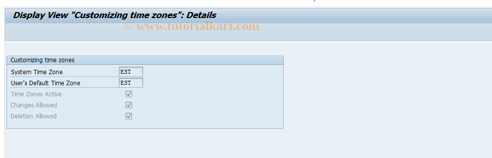 SAP TCode STZAD - Disp.time zone activat.in client
