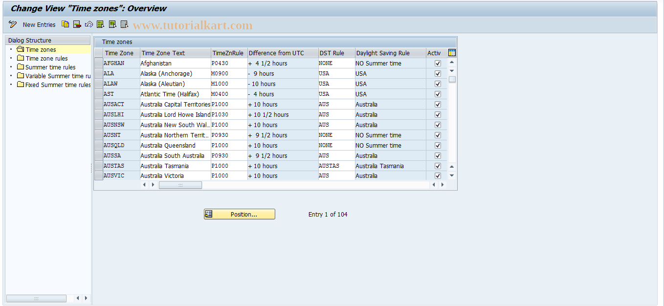 SAP TCode STZBC - Maintain time zones in Basis Customer 