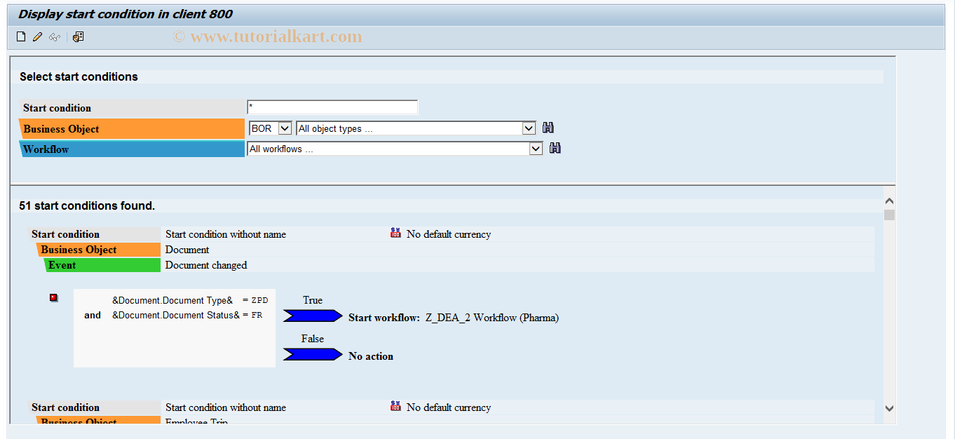 SAP TCode SWB_COND - Maintain Workflow Start Conditions