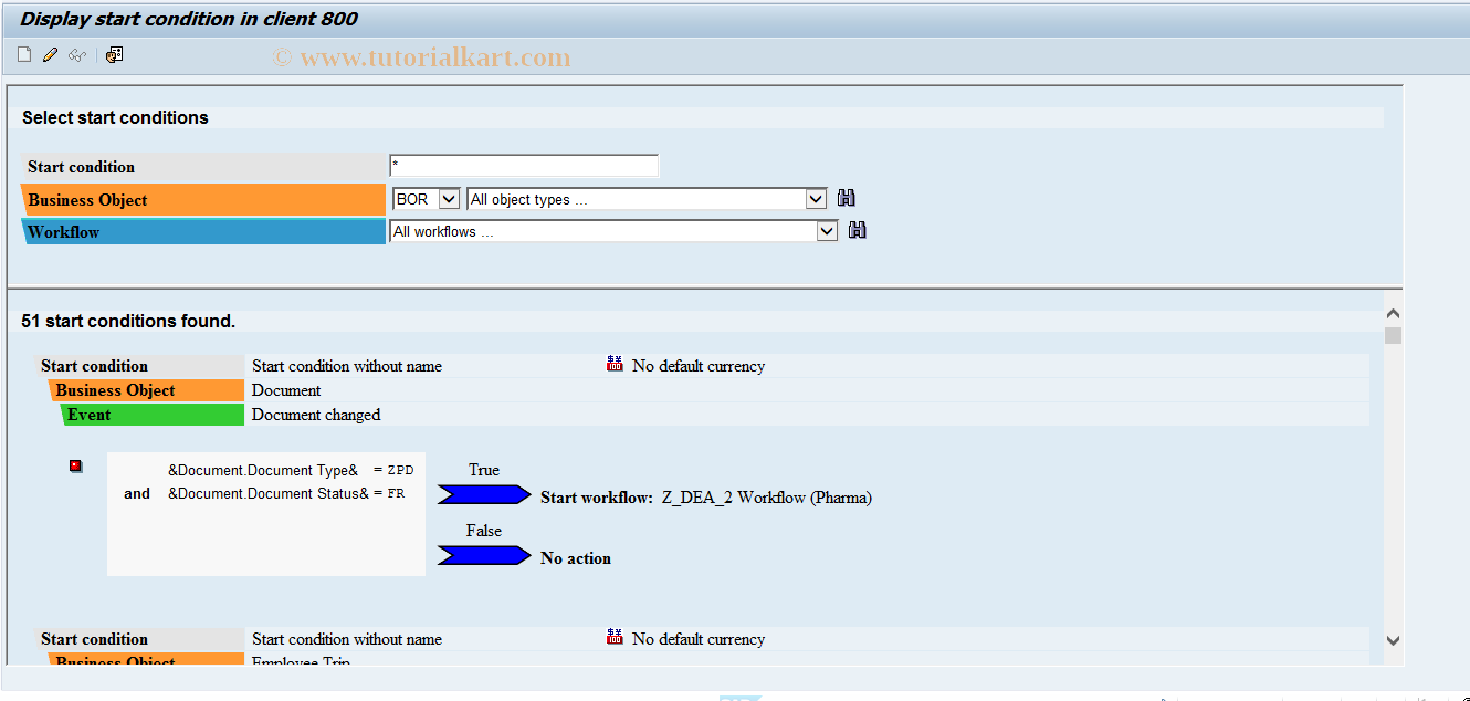 SAP TCode SWB_COND_DISPLAY - Display Workflow Start Conditions