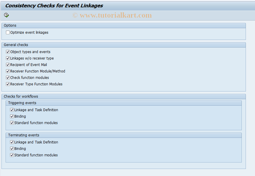 SAP TCode SWE5 - Checks for Event Linkages