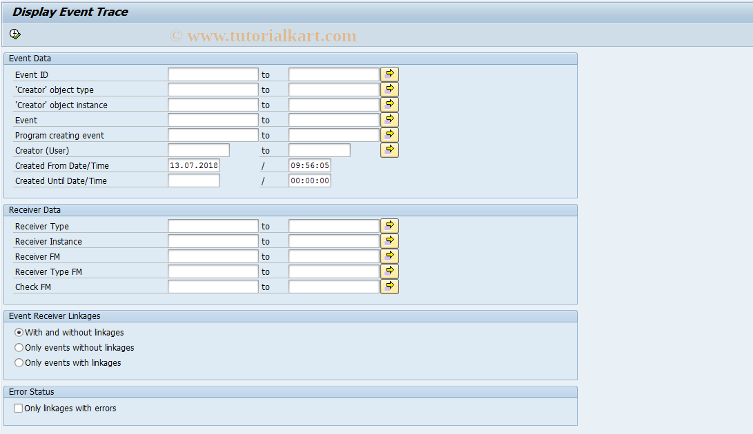 SAP TCode SWEL - Display Event Trace