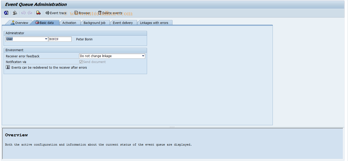 SAP TCode SWEQADM_1 - Maintain Event Queue Administrator