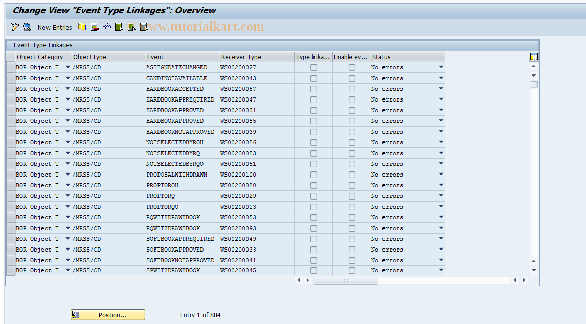 SAP TCode SWETYPV - Display/Maintenance  Event Type Linkages
