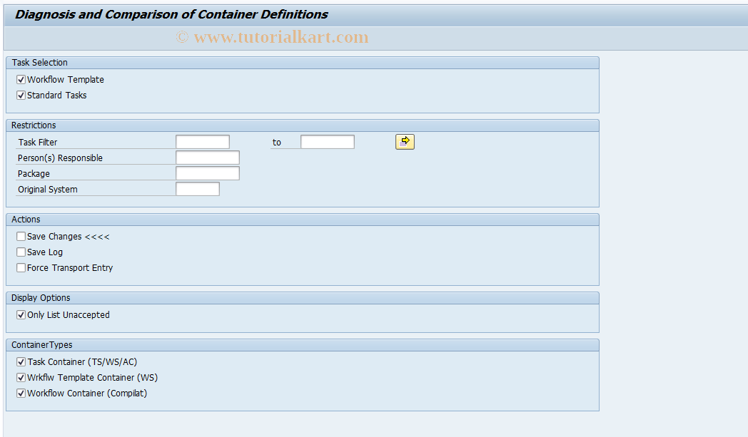 SAP TCode SWF_CNT_MAINTENANCE - Diagnosis and Container Comparison