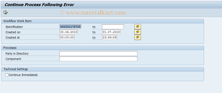 SAP TCode SWF_XI_SWPR - Continue Process Following Error