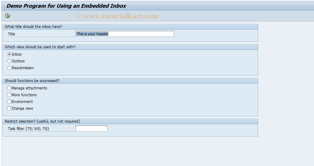 SAP TCode SWLD_INPLACE1 - Demo Embedded Inbox