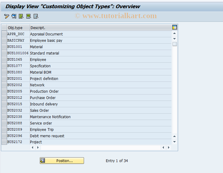 SAP TCode SWO6 - Customizing Object Types