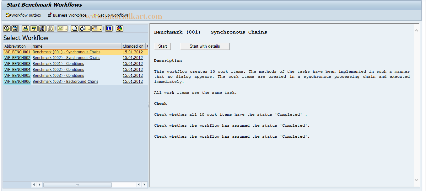 SAP TCode SWUI_BENCHMARK - Start Performance Workflows