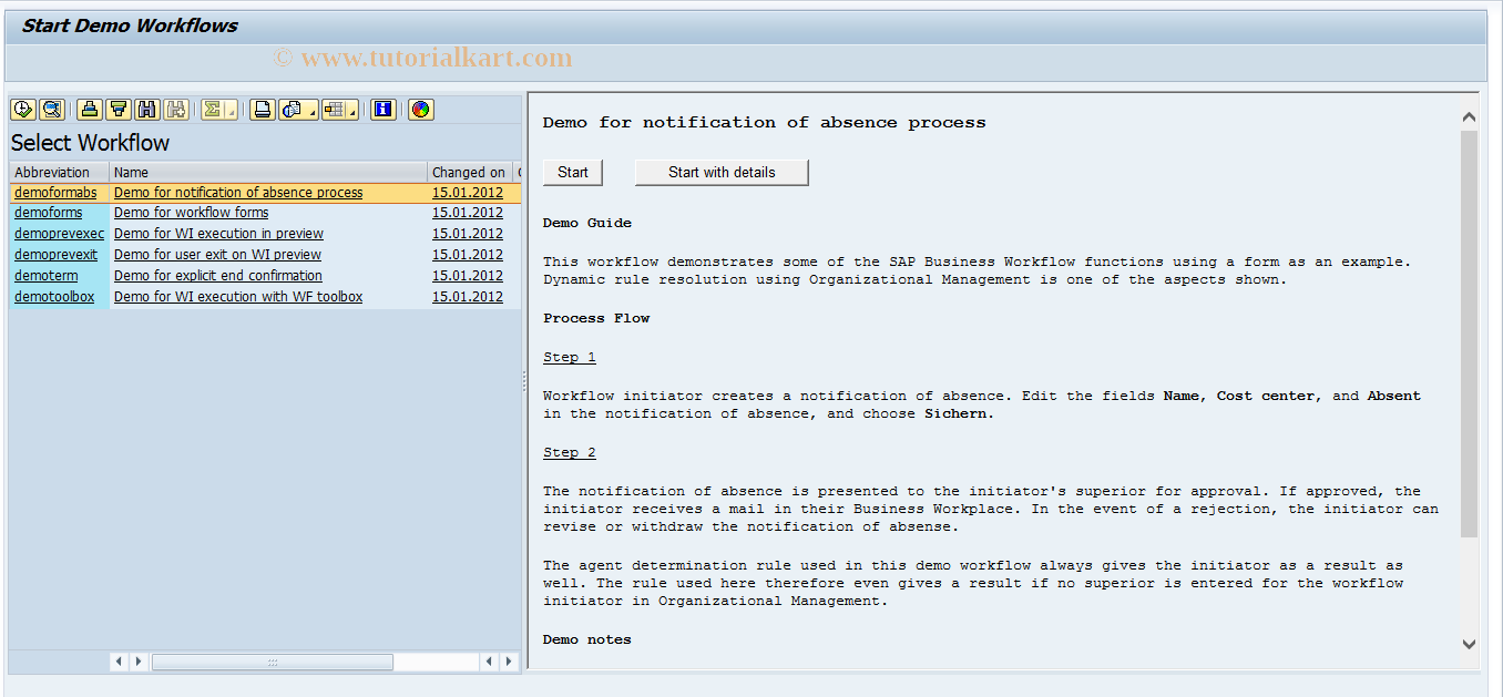 SAP TCode SWUI_DEMO - Start Demo Workflows