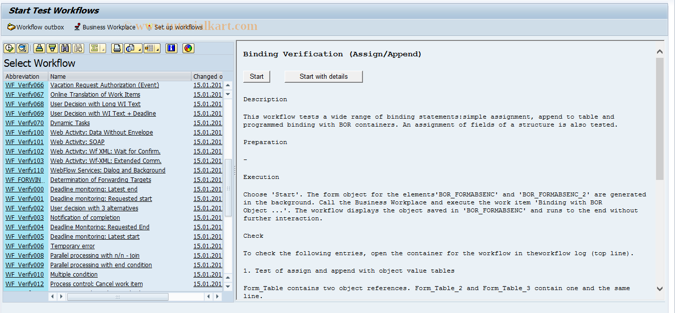 SAP TCode SWUI_VERIFY - Start Test Workflows