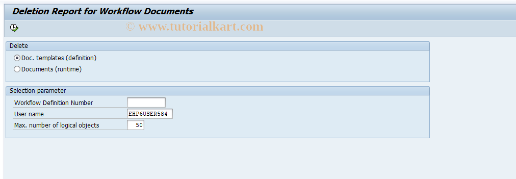SAP TCode SWUO_DEL - Deletion Report for Workflow Docs