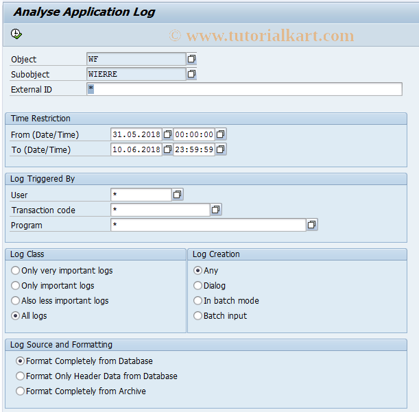 SAP TCode SWWERRE_APPL_LOG - Application Log for SWWERRE