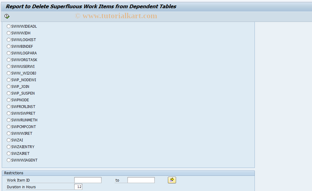 SAP TCode SWWL_DEP - Delete Dependent Table Entries
