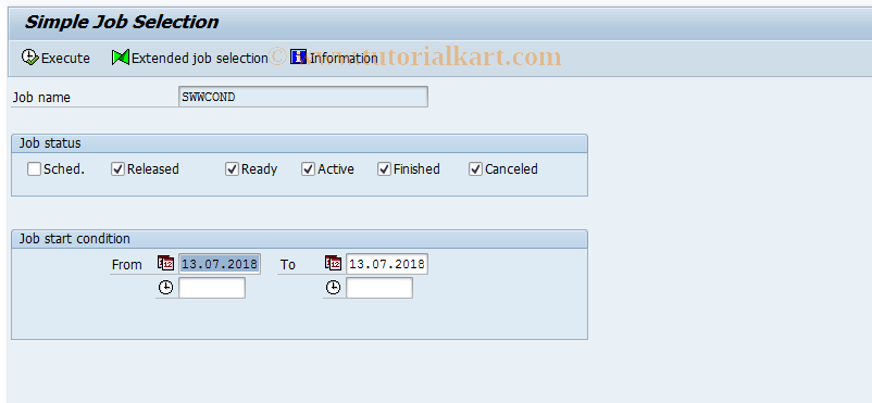 SWW_DISPSWWCOND SAP Tcode : Display: Background Job for Pre/Post Transaction  Code