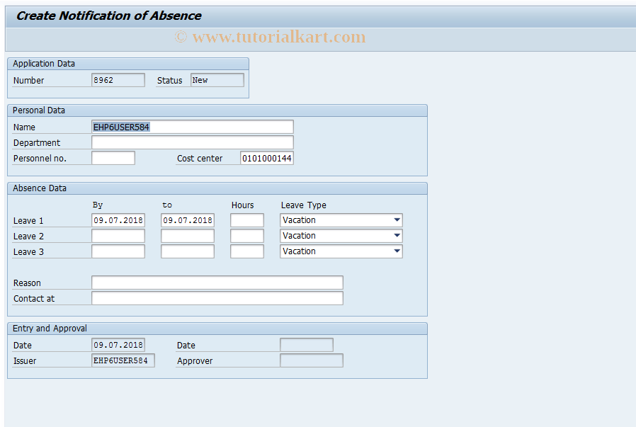 SAP TCode SWXFTB - DEMO: Notif. of Absence Toolbox