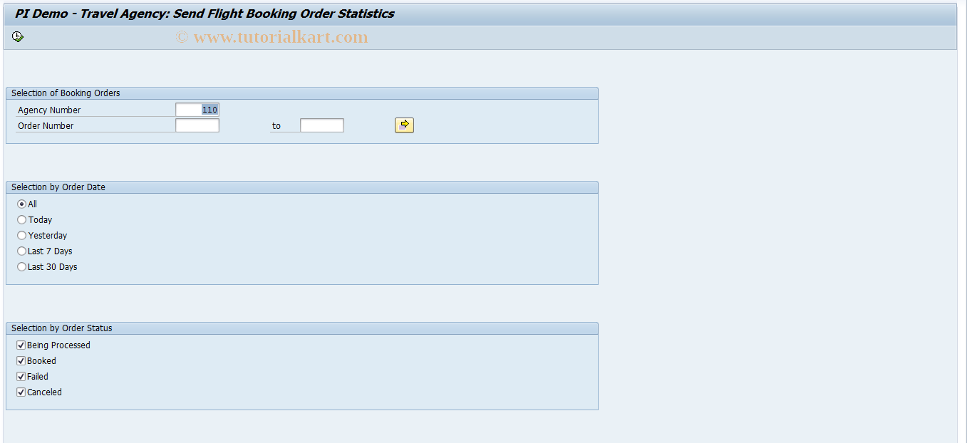 SAP TCode SXIDEMO4 - PI Demo: Send Booking Statistics
