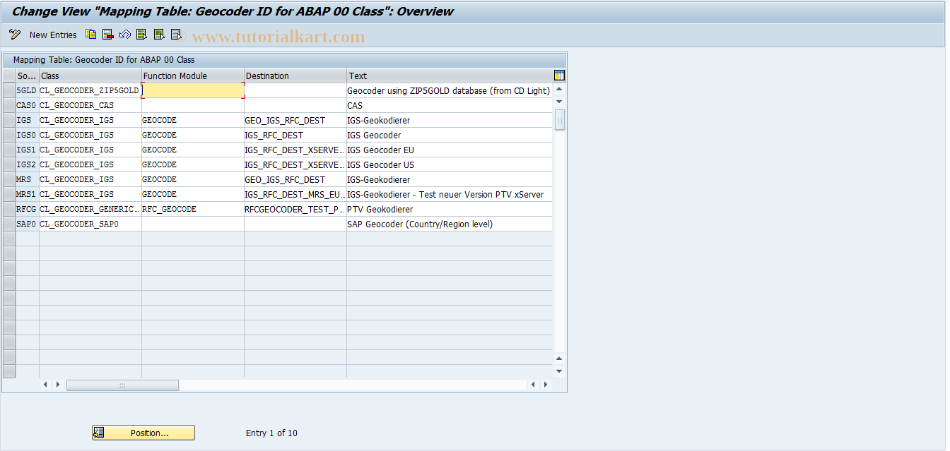 SAP TCode SZGEOCD_GEOCD2CLS - Register Geocoder in System