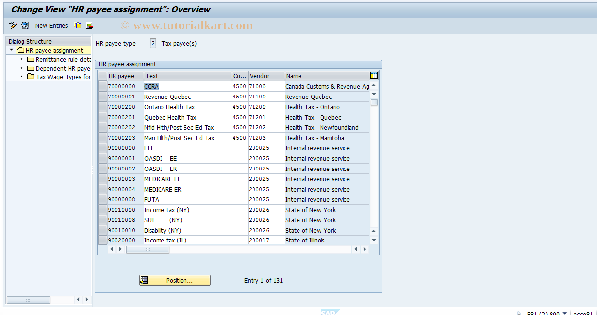 SAP TCode S_AHR_61000131 - IMG-Aktivität: OHAUTPR002A