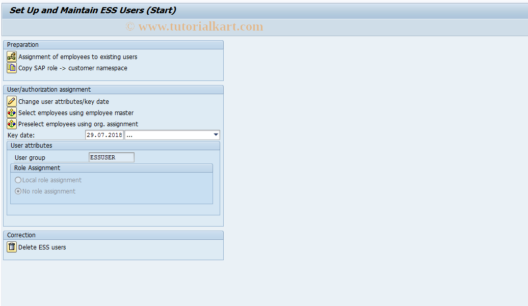 SAP TCode S_AHR_61000342 - IMG Activity: SIMG_ESSWWW_HRUSER